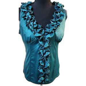 Urban Hearts Turquoise ruffled short sleeve, stretchy top size large